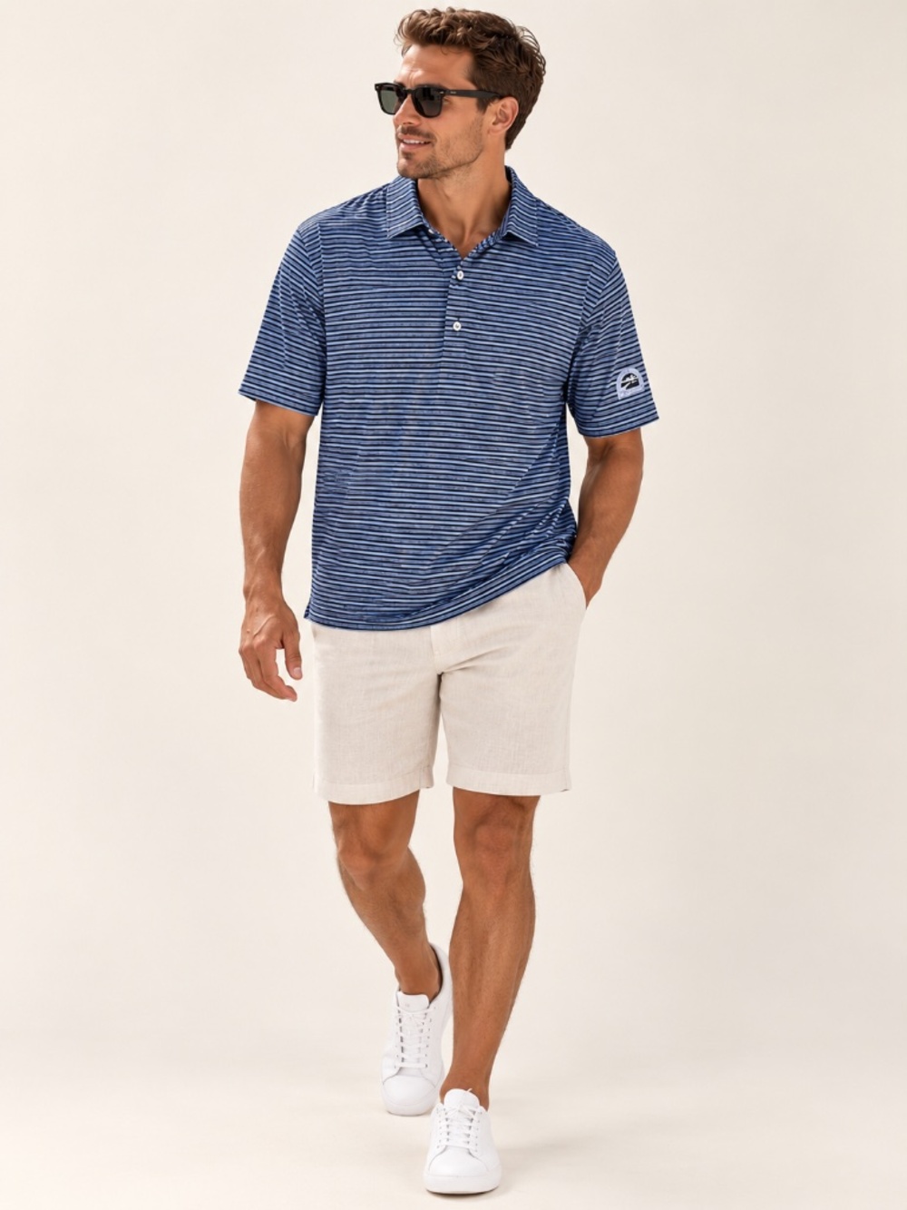 FootJoy FJ Men’s Striped Golf Polo Shirt Blue Black Breckenridge Golf Club Logo